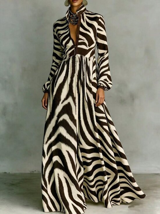 MODA ME COUTURE Dresses & Skirts - Brown Casual Women's Belted Pocket Roll Up Sleeve High Waist A-Line Maxi Dress